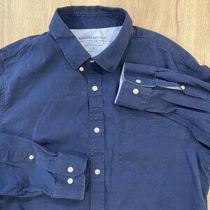 Banana Republic Luxe Stretch Poplin Shirt – Grant Slim Fit – Navy – Size L